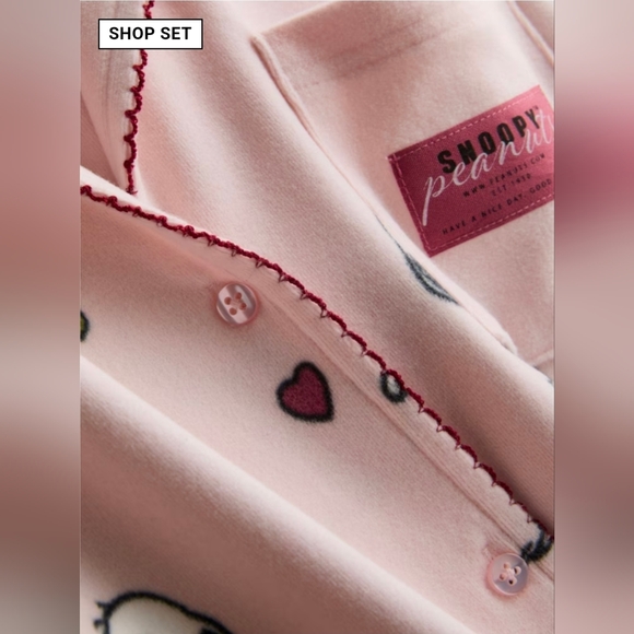 Peanuts Snoopy Printed Boyfriend Pajamas Soft set Velour, Pink, Primark - Picture 4 of 7